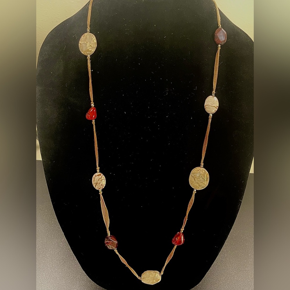 Talbots Beaded Necklace with Red and Brown natural stones